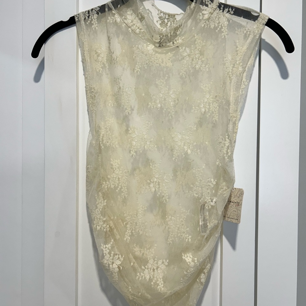 Free People Cream Sheer Sleeveless Bodysuit
